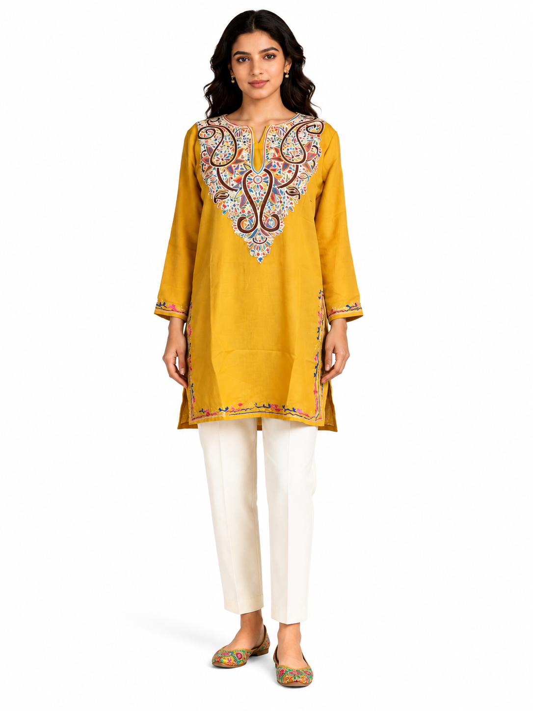 Noor : Aari embroidery summer kurti | Mustard